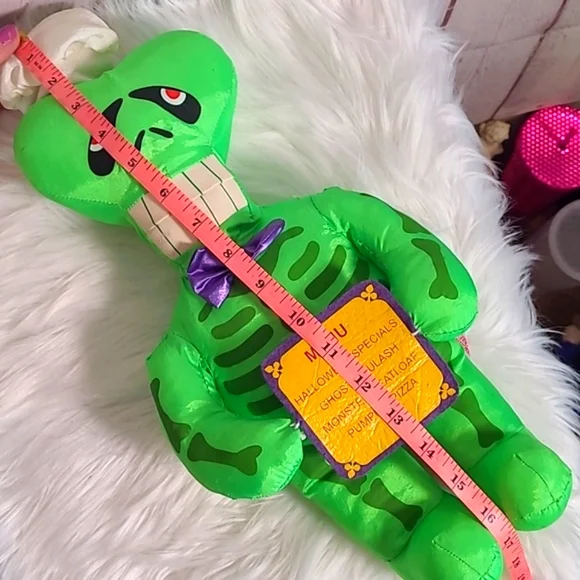 Vtg Y2K Halloween Plush Neon Green Skeleton Ghost Chef Stuffed Animal Sugar Loaf - Picture 14 of 14